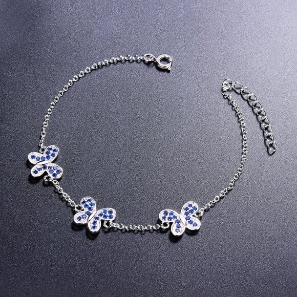 NWOT Pretty Dainty Blue Butterfly Bracelet in 925 sterling silver with CZ - Picture 3 of 3